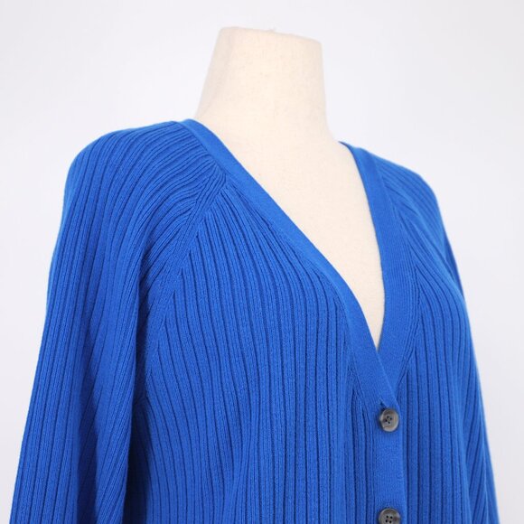 TALBOTS Soft V-Neck Cardigan Classic Ribbing Button Front Royal Blue Size 2X - Picture 3 of 7
